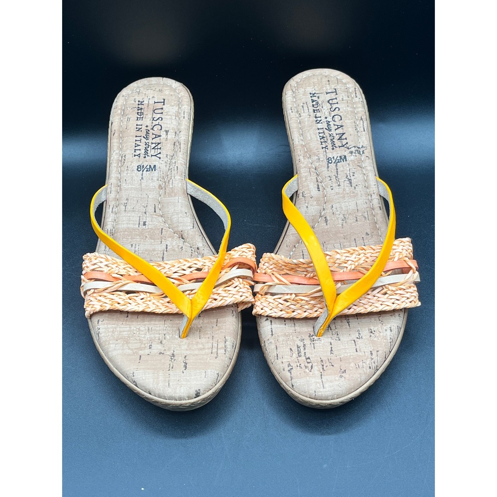 Tuscany by Easy Street Women's Wedge Slip On Sandals Cork Footbed Italy Size 8.5